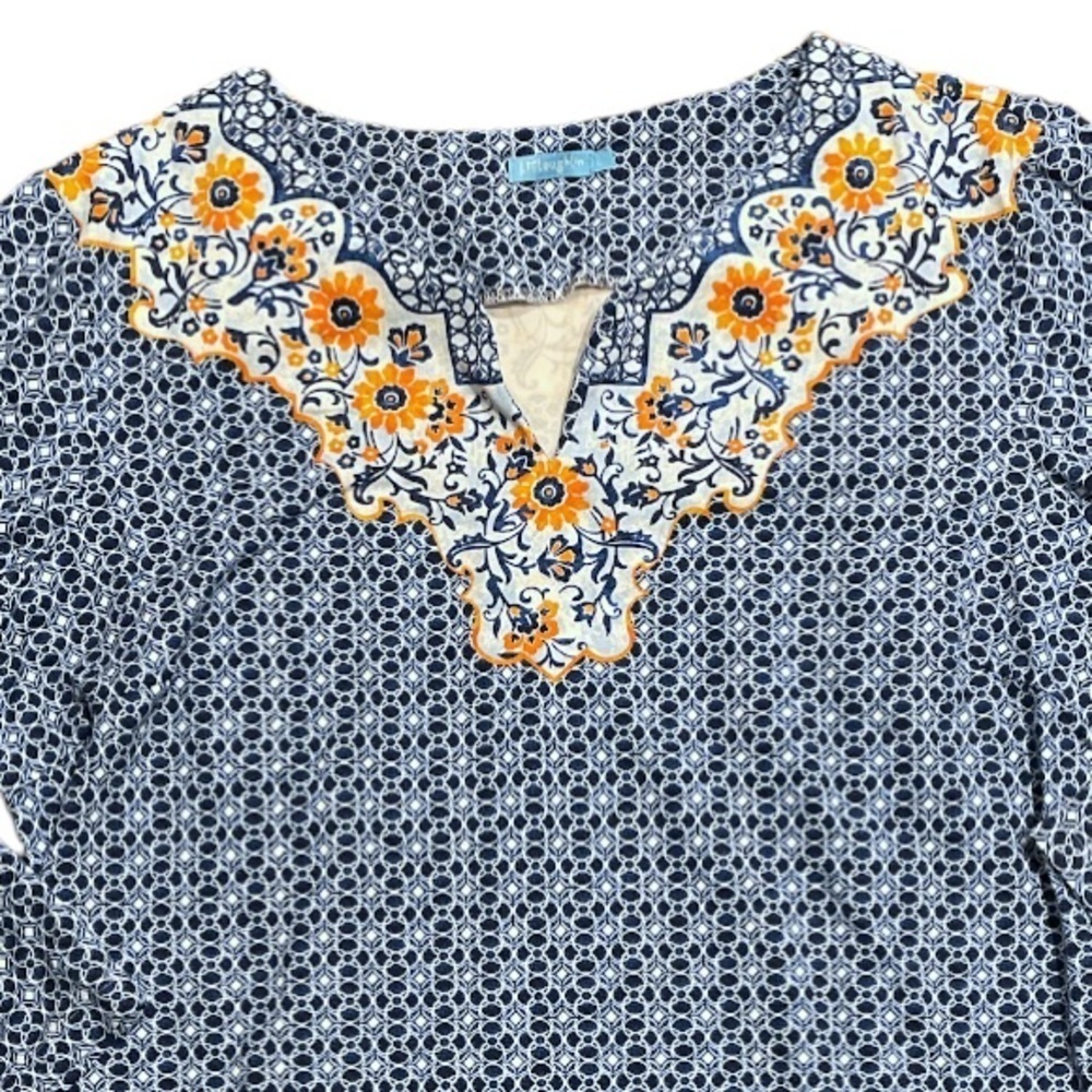 J. McLaughlin Print Tunic Catalina Cloth Navy Blue Light Blue Size Large - Picture 2 of 9